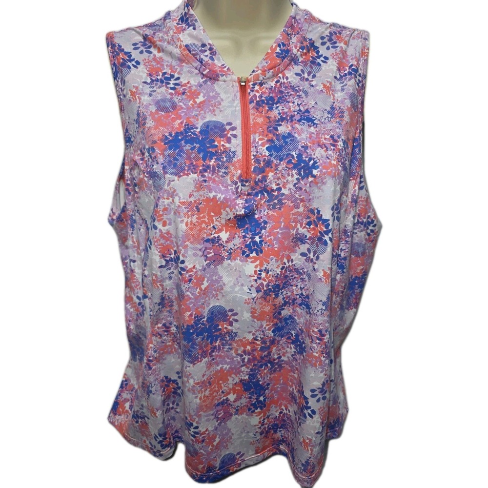 KYODAN GOLF Womens Floral 1/4 Zip Neckline Sleeveless Moisture Wicking Top Sz M